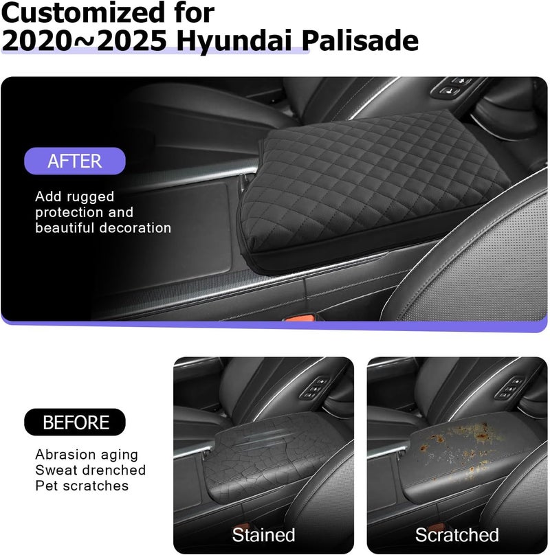 LUWU 2025 Palisade Center Console Cover Compatible with 2020-2024 2025 Palisade Accessories Armrest Cover Center Console Pad Armrest Console Cover (Thick Black) - Image 2